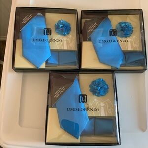 Men’s Formal Wear NIB - Cerulean Blue Windsor tie, pocket square, boutonnière